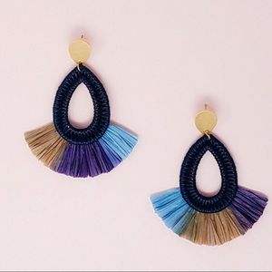 Navy Thread teardrop raffia drop earrings